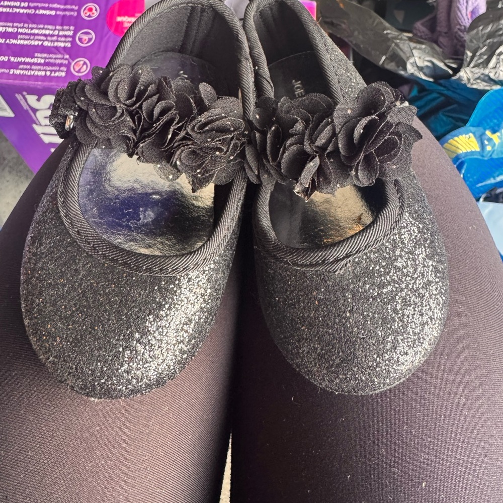 Black Glitter Toddler Flats Shoes
